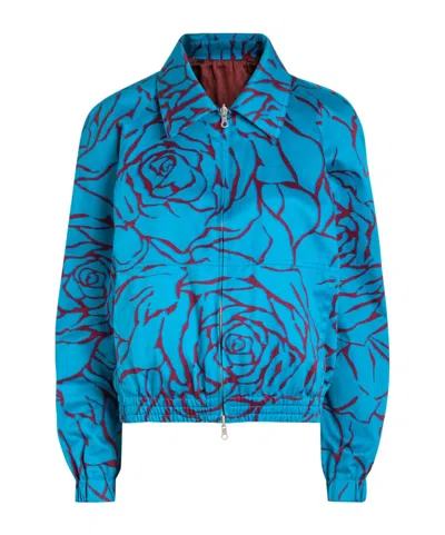 Dries Van Noten Viinnia Floral Print Reversible Cotton Bomber Jacket In Blue