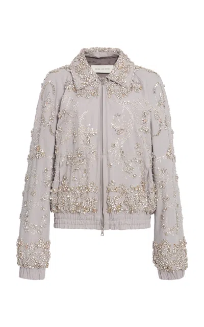 Dries Van Noten Vinnia Embroidered Cotton-poplin Jacket In Gray