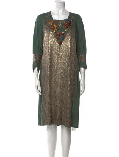 Pre-owned Dries Van Noten Vintage Midi Length Dress In Green