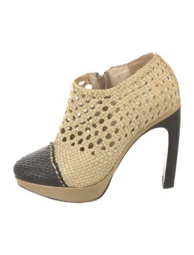 Pre-owned Dries Van Noten Vintage Raffia Lace-up Boots In Neutral