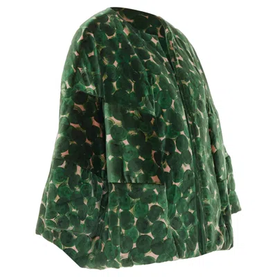 Pre-owned Dries Van Noten Violini Abstract Print Velvet Cocoon Jacket In Green