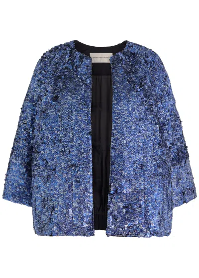 Dries Van Noten Violini Padded Sequin Jacket In Blue
