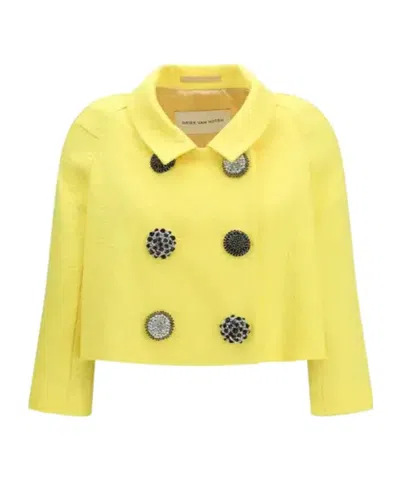 Dries Van Noten Vipa Embellished Jacquard Jacket In Yellow