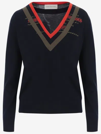 Dries Van Noten Virgin Wool V-neck Sweater In Multi