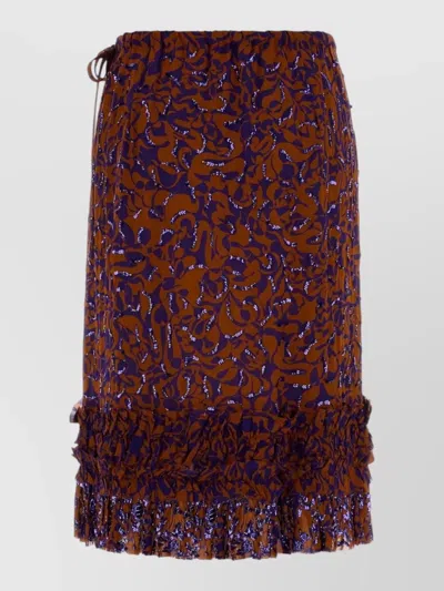 Dries Van Noten Viscose Scotts Skirt Ruffle Hem Print In Brown