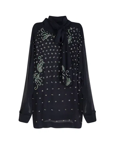 Dries Van Noten Viscose Shirt With Rhinestones In Blue