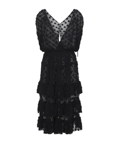Dries Van Noten Ruffled Polka-dot Cotton-blend Mesh Midi Dress In Black