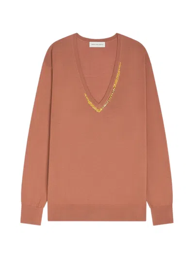 Dries Van Noten V-neck Embellished Knitwear In Brown