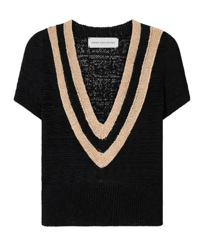 Dries Van Noten Striped Knitted Sweater In Black