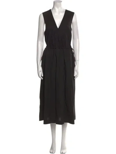 Pre-owned Dries Van Noten V-neck Long Dress In Black