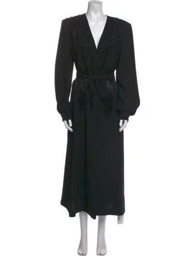 Pre-owned Dries Van Noten V-neck Long Dress In Black