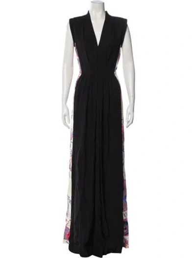 Pre-owned Dries Van Noten V-neck Long Dress In Black