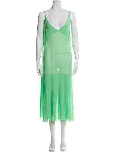 Pre-owned Dries Van Noten V-neck Long Dress In Green