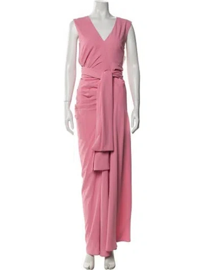 Pre-owned Dries Van Noten V-neck Long Dress In Pink