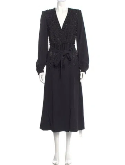 Pre-owned Dries Van Noten V-neck Long Dress W/ Tags In Black