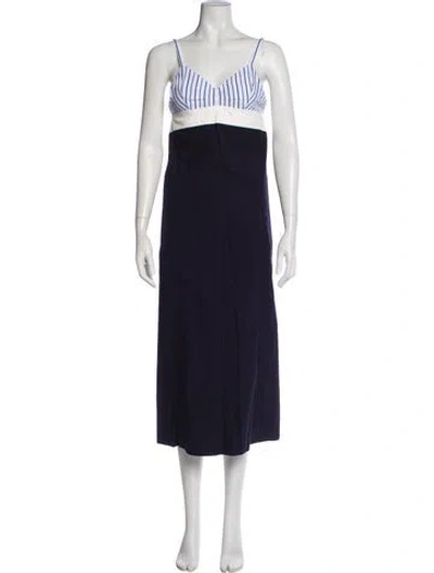 Pre-owned Dries Van Noten V-neck Long Dress W/ Tags In Blue
