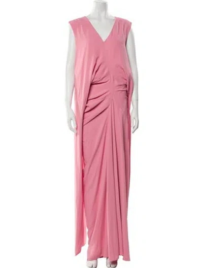 Pre-owned Dries Van Noten V-neck Long Dress W/ Tags In Pink