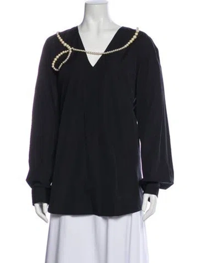 Pre-owned Dries Van Noten V-neck Long Sleeve Blouse In Black