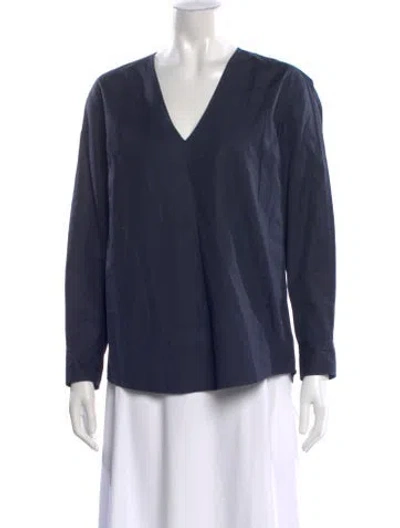Pre-owned Dries Van Noten V-neck Long Sleeve Blouse In Blue