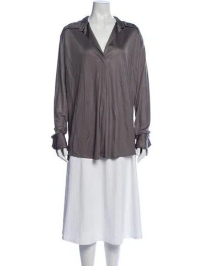 Pre-owned Dries Van Noten V-neck Long Sleeve Blouse W/ Tags In Gray