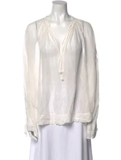 Pre-owned Dries Van Noten V-neck Long Sleeve Blouse In White