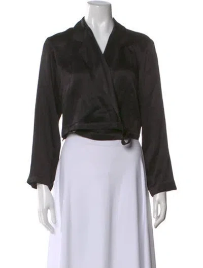 Pre-owned Dries Van Noten V-neck Long Sleeve Crop Top In Black