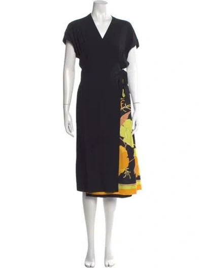 Pre-owned Dries Van Noten V-neck Midi Length Dress In Black