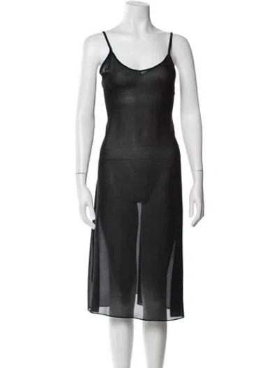 Pre-owned Dries Van Noten V-neck Midi Length Dress In Black