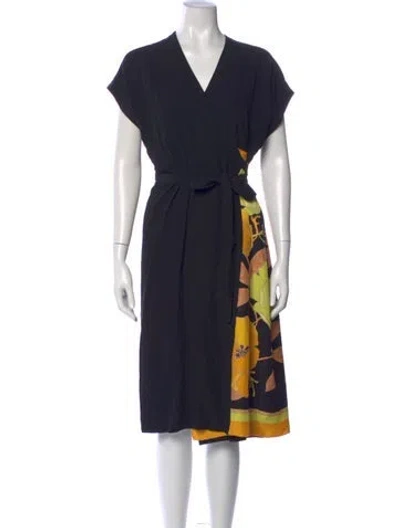 Pre-owned Dries Van Noten V-neck Midi Length Dress In Blue