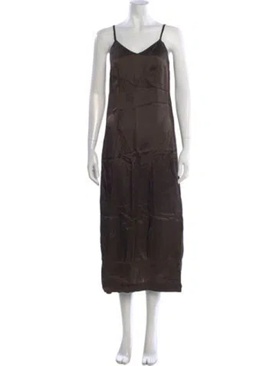 Pre-owned Dries Van Noten V-neck Midi Length Dress In Brown