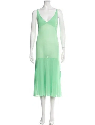 Pre-owned Dries Van Noten V-neck Midi Length Dress In Green
