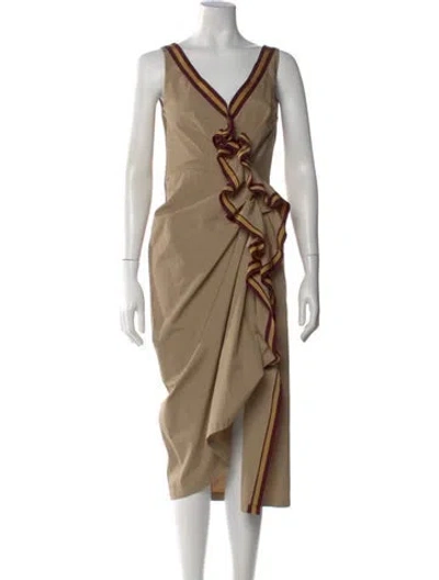 Pre-owned Dries Van Noten V-neck Midi Length Dress In Neutral