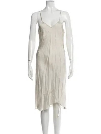 Pre-owned Dries Van Noten V-neck Midi Length Dress In Neutrals