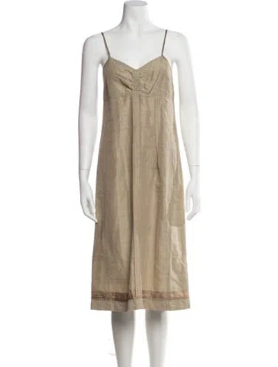 Pre-owned Dries Van Noten V-neck Midi Length Dress In Neutrals
