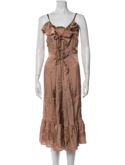 Pre-owned Dries Van Noten V-neck Midi Length Dress In Pink