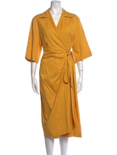 Pre-owned Dries Van Noten V-neck Midi Length Dress In Yellow