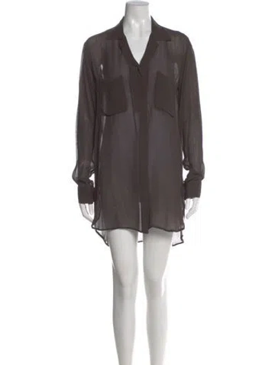 Pre-owned Dries Van Noten V-neck Mini Dress In Gray