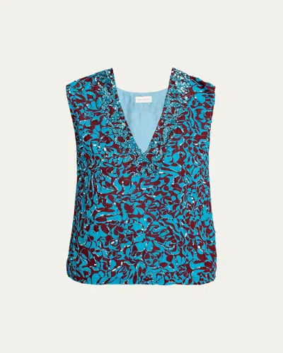 Dries Van Noten V-neck Sequined Top In Blue