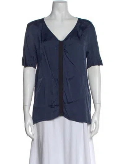 Pre-owned Dries Van Noten V-neck Short Sleeve Blouse In Blue