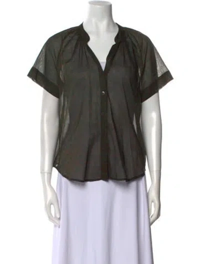 Pre-owned Dries Van Noten V-neck Short Sleeve Blouse In Green