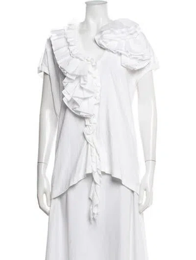 Pre-owned Dries Van Noten V-neck Short Sleeve Blouse In White