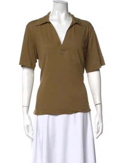 Pre-owned Dries Van Noten V-neck Short Sleeve Polo In Green