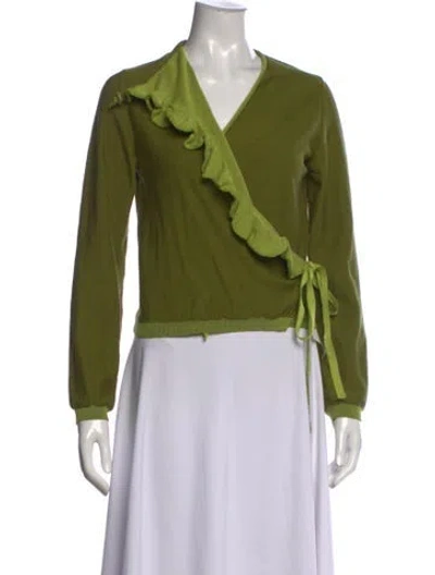 Pre-owned Dries Van Noten V-neck Sweater In Green