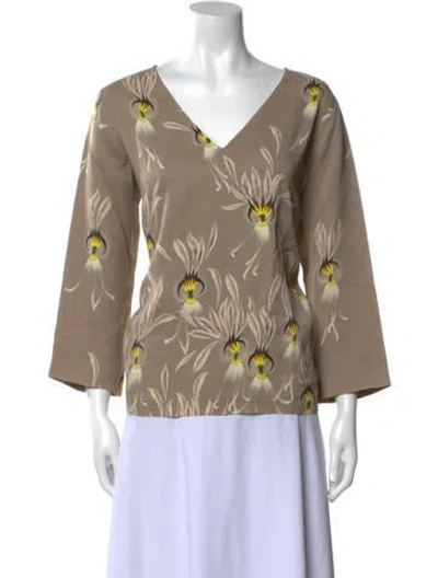 Pre-owned Dries Van Noten V-neck Three-quarter Sleeve Blouse In Neutral