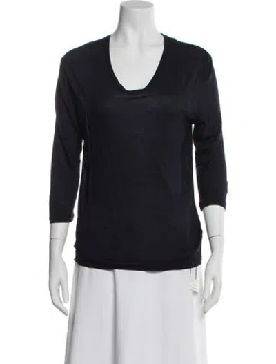 Pre-owned Dries Van Noten V-neck Three-quarter Sleeve Top In Blue
