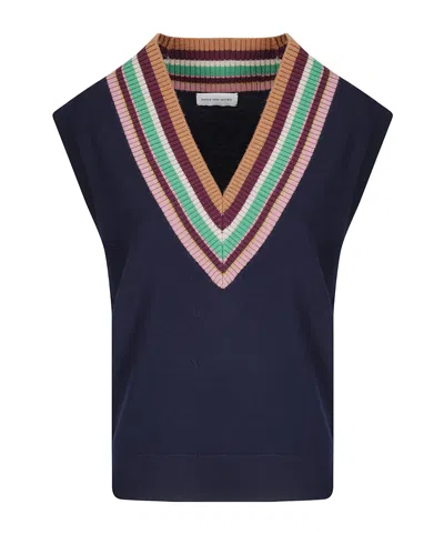 Dries Van Noten V-neck Wool Top In Multi