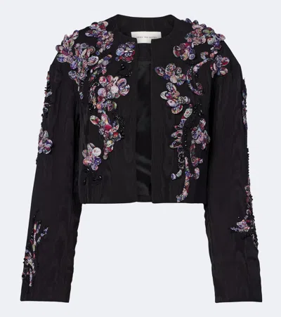 Dries Van Noten Vonda Appliqué Embellished Cropped Jacket In Black