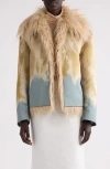 Dries Van Noten Oversize Collar Hand-painted Satin Jacket In Beige