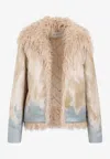 Dries Van Noten Oversize Collar Hand-painted Satin Jacket In Beige