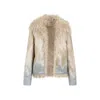 Dries Van Noten Oversize Collar Hand-painted Satin Jacket In Neutrals